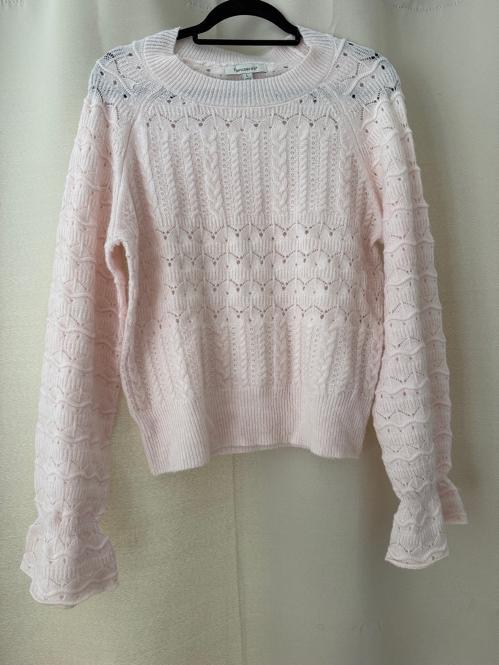 Francesca's Collections Pale Pink Eyelet Knit Crewneck Sweater